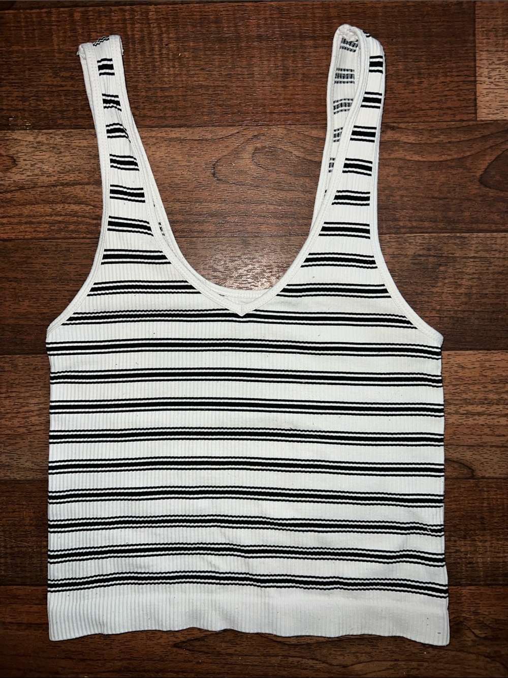 PacSun White and Black Striped Ribbed V-Neck Tank